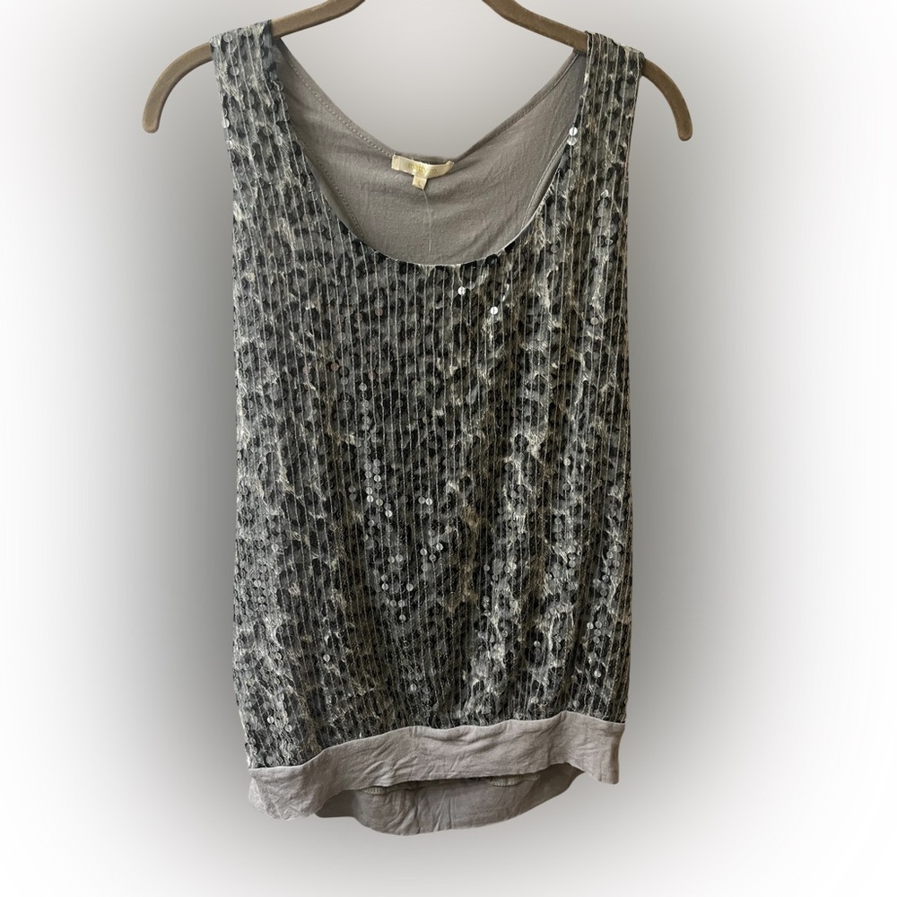 Marty M. Grey cheetah print sequin racer back tank Size Large. #10278